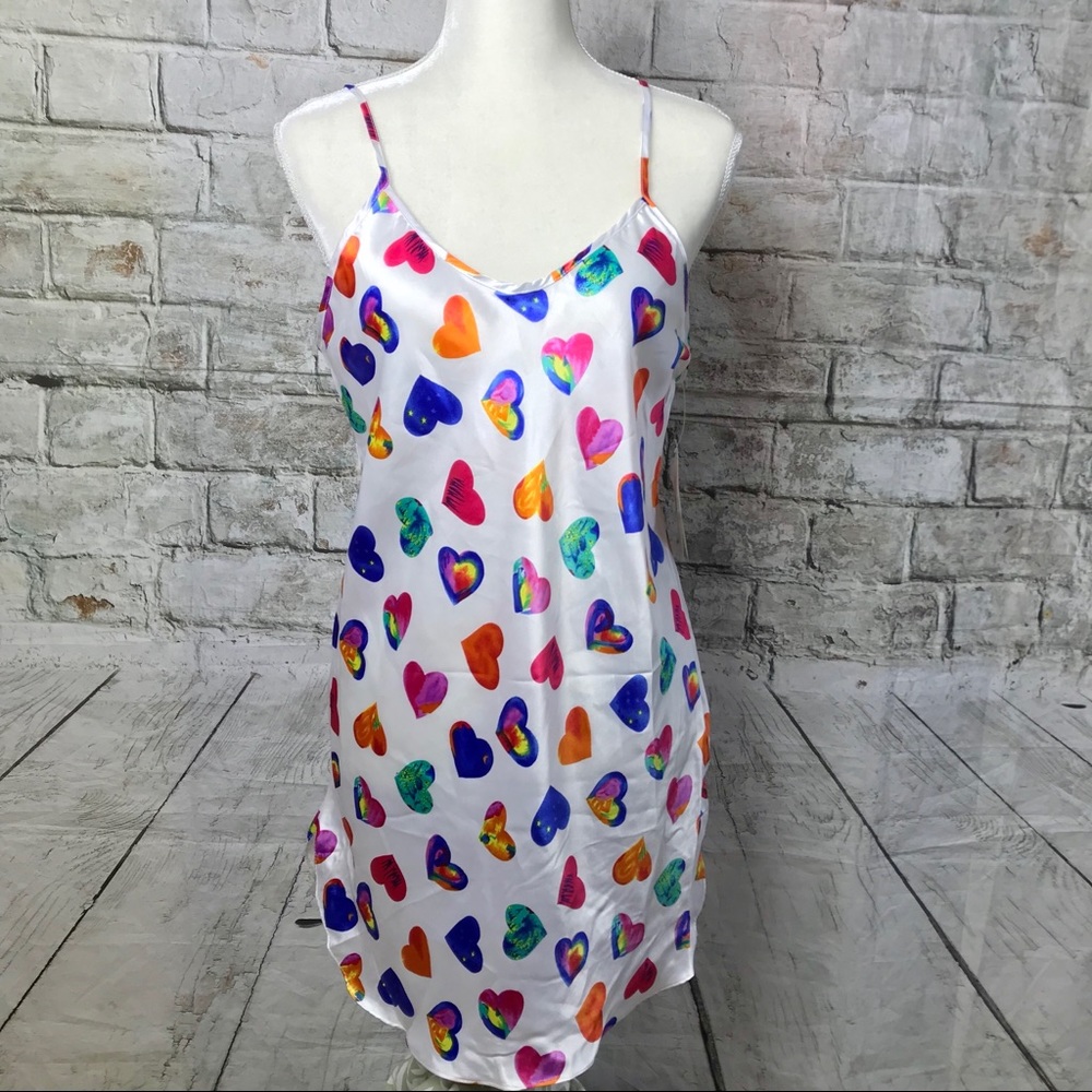 Romantic Moods Slip Nightgown Sz Med White w Heart